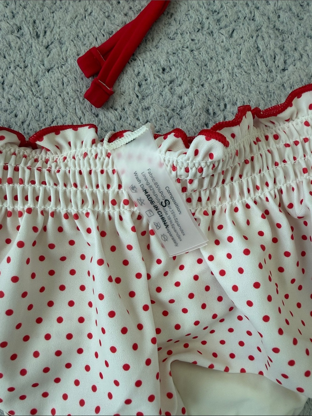 Red Polka Dot Bikini Set with Ruffled Skirt Detail - Picture 5 of 6